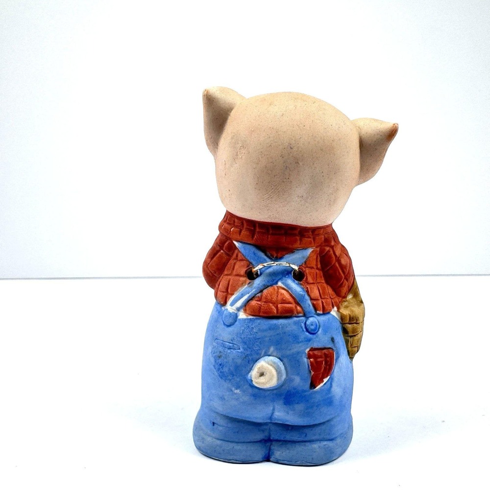 Vintage Jasco Taiwan Pig Bell Figurine Blue Overalls Farm Country Ceramic - Picture 2 of 8